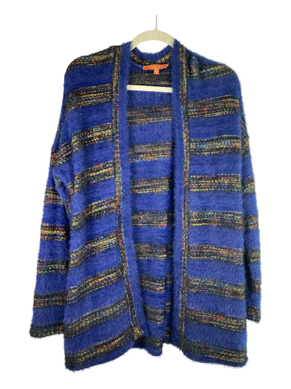 MODCLOTH Color &  Character Eyelash Open Front Striped Cardigan Sweater M